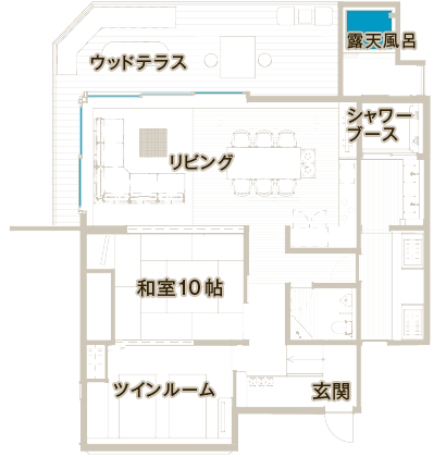 ドッグフレンドリー 温泉露天風呂付ヴィラ TypeA の間取り図