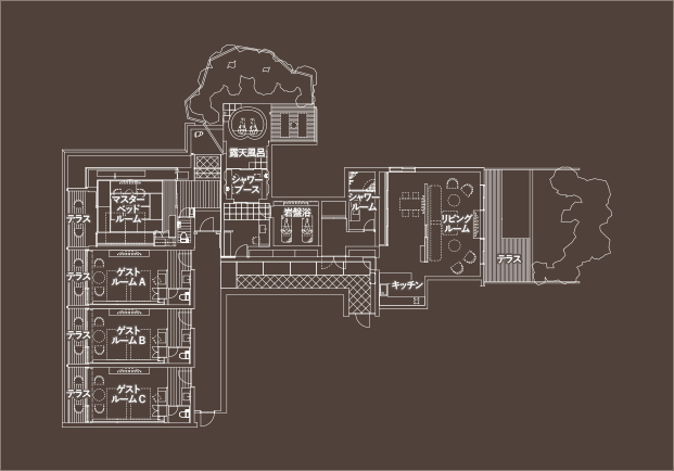 温泉露天風呂付別荘 間取り図